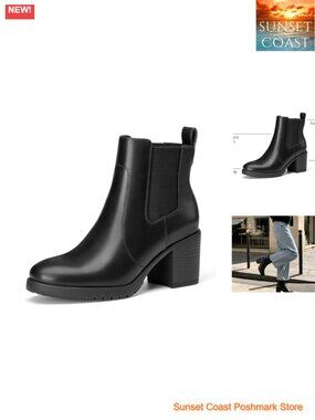 Women's Faux Leather Slip On Chelsea Ankle Boots Chunky Heel